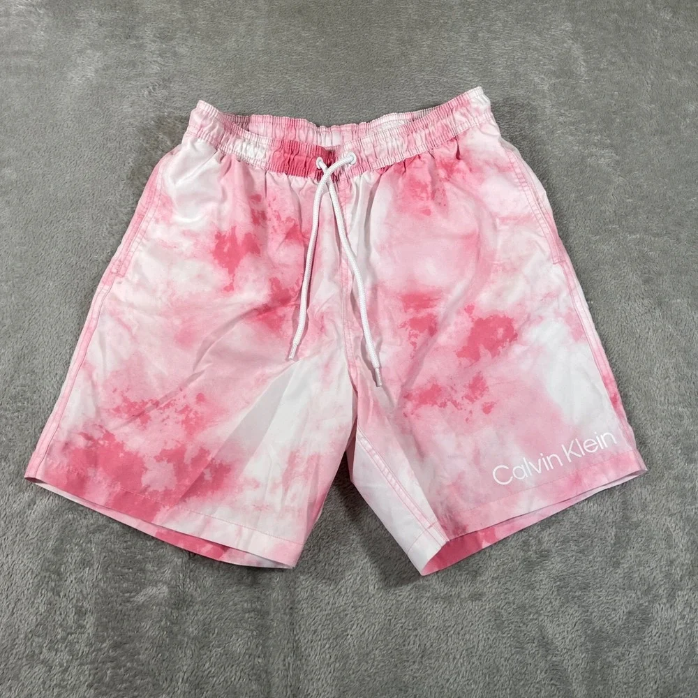 Calvin Klein Swim Trunks Mens Medium Pink Tie Dye‎ 7